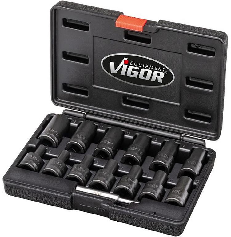Imagen de JGO. EXTRACTOR TORNILLOS RANURADO HELICOIDAL 1/2" 34MM C/ EYECTOR 14 PIEZAS 6-19MM EN MALETÍN