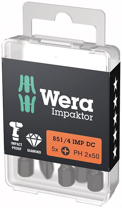 Imagen de PUNTA IMPAKTOR 1/4" DIN 3126 E6,3 PH2X50MM PAQUETE 5 UDS WERA