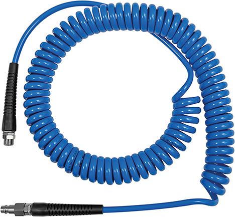 Imagen de MANGUERA EN ESPIRAL PU AZUL, UNION ROSCADA Y PROT. DOBL. RE G3/8", 12X8MM, 10M RIEGLER