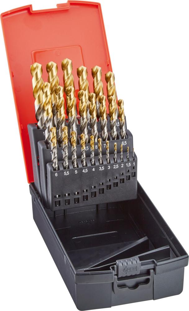 Imagen del producto Jgo broca espiral DIN338 HSS TiN-TIP 1,0-10,0mm 0,5mm aumento 19 pzas FORMAT