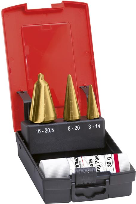 Imagen del producto Jgo brocas cónicas para chapa HSS TiN 3-30,5mm FORMAT