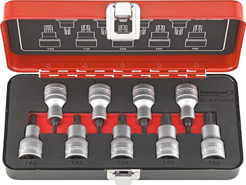 Imagen del producto Jgo puntas destornillador1/2" T20 hasta T60 9 unidades FORMAT