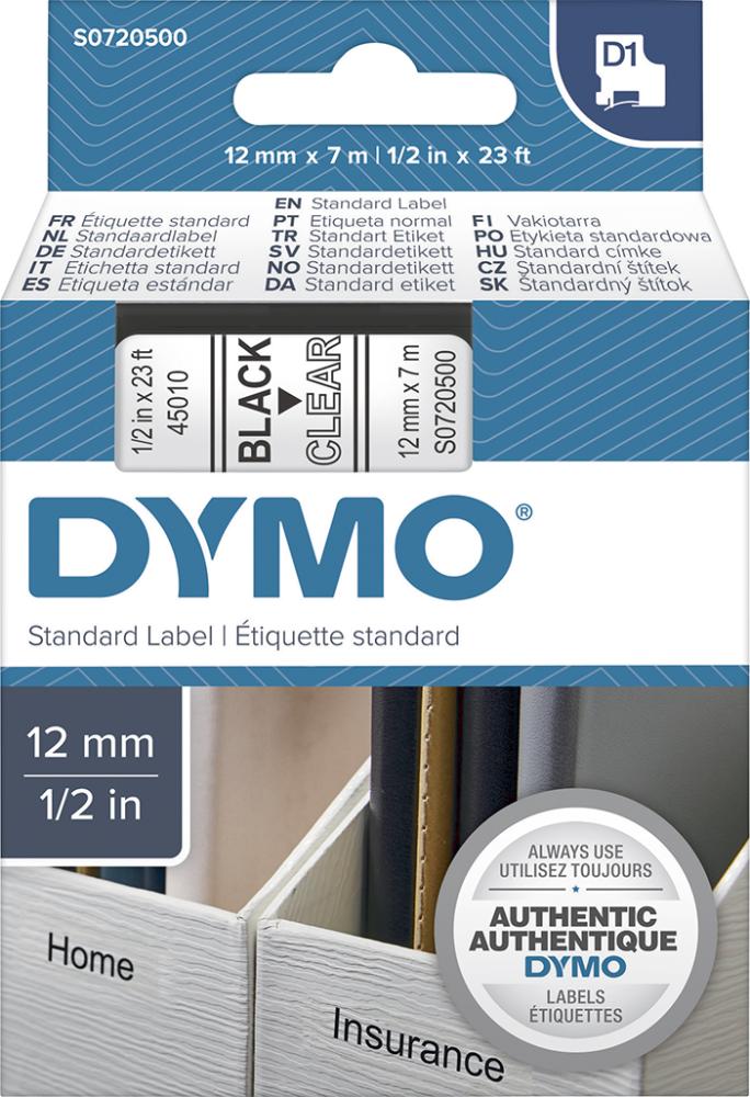 Imagen de CINTA ESCRITURA D1 45010 NEGRO/TRANSPARENTE 12MMX7M DYMO