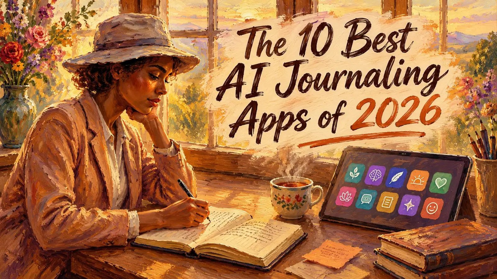 Painterly rotoscope illustration created for the article The 10 Best AI Journaling Apps of 2026
