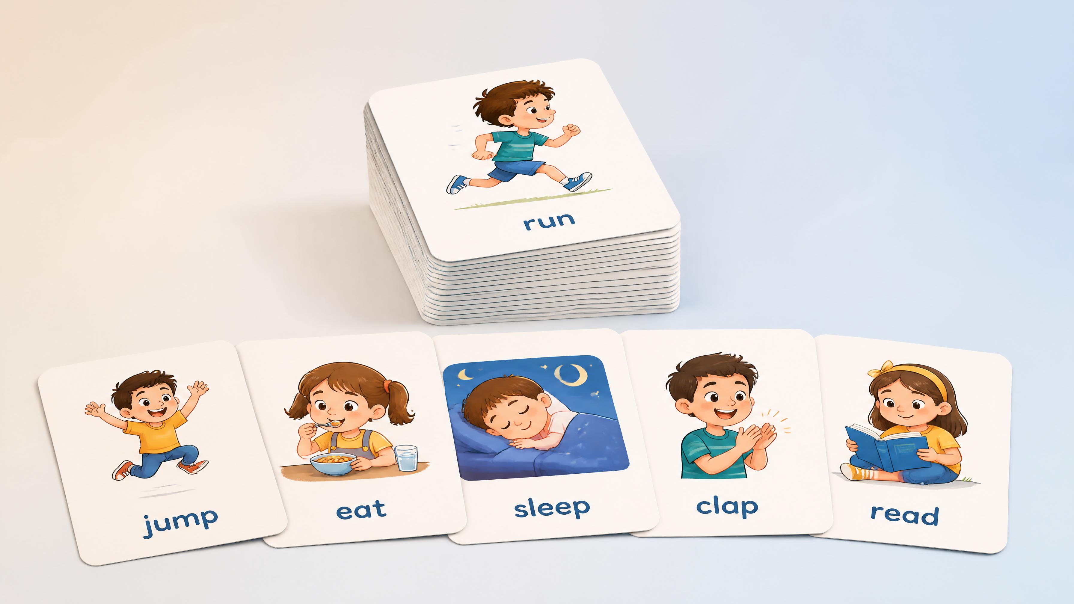 Illustrated action word picture cards