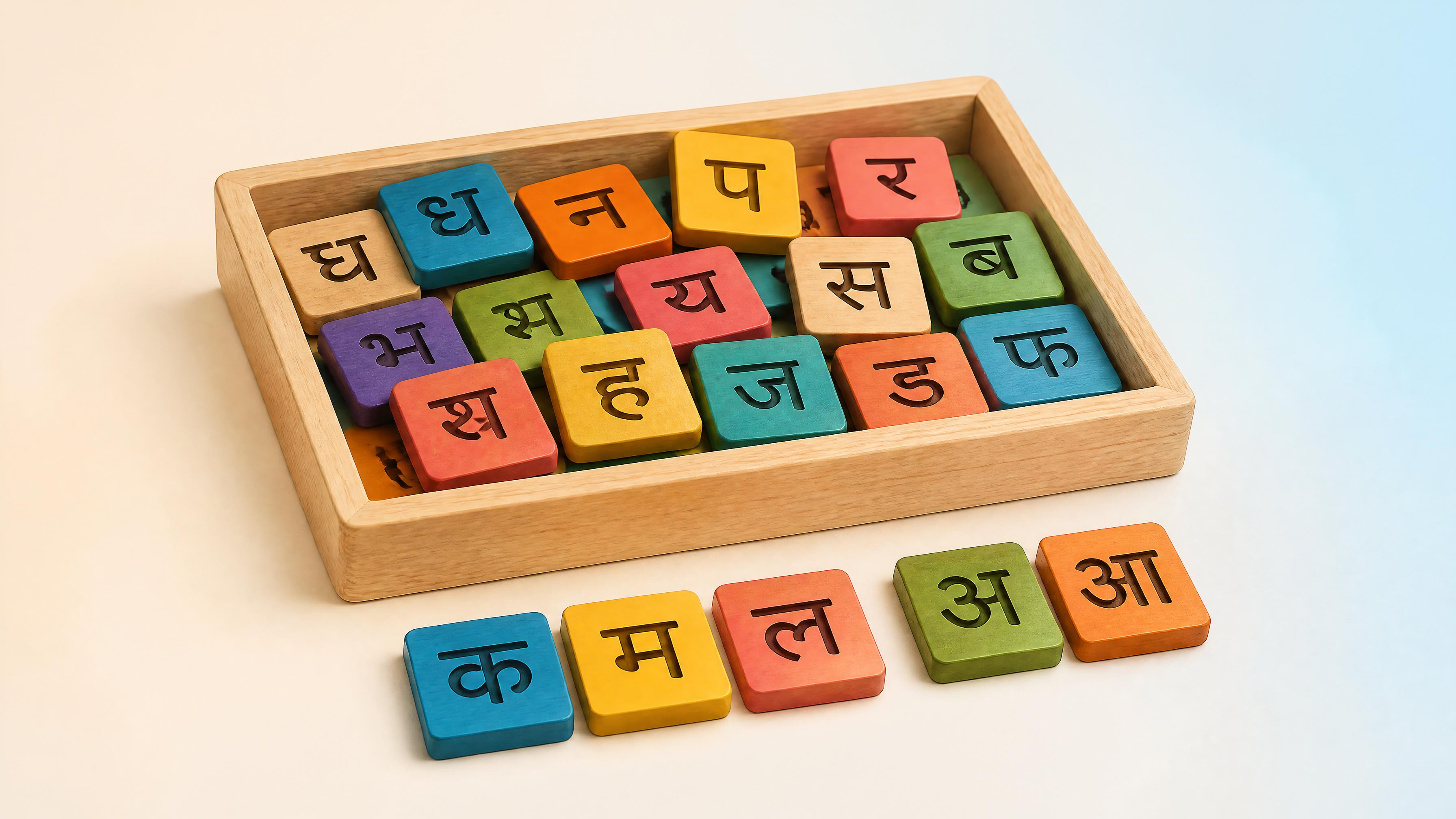 Colourful wooden Hindi letter tiles