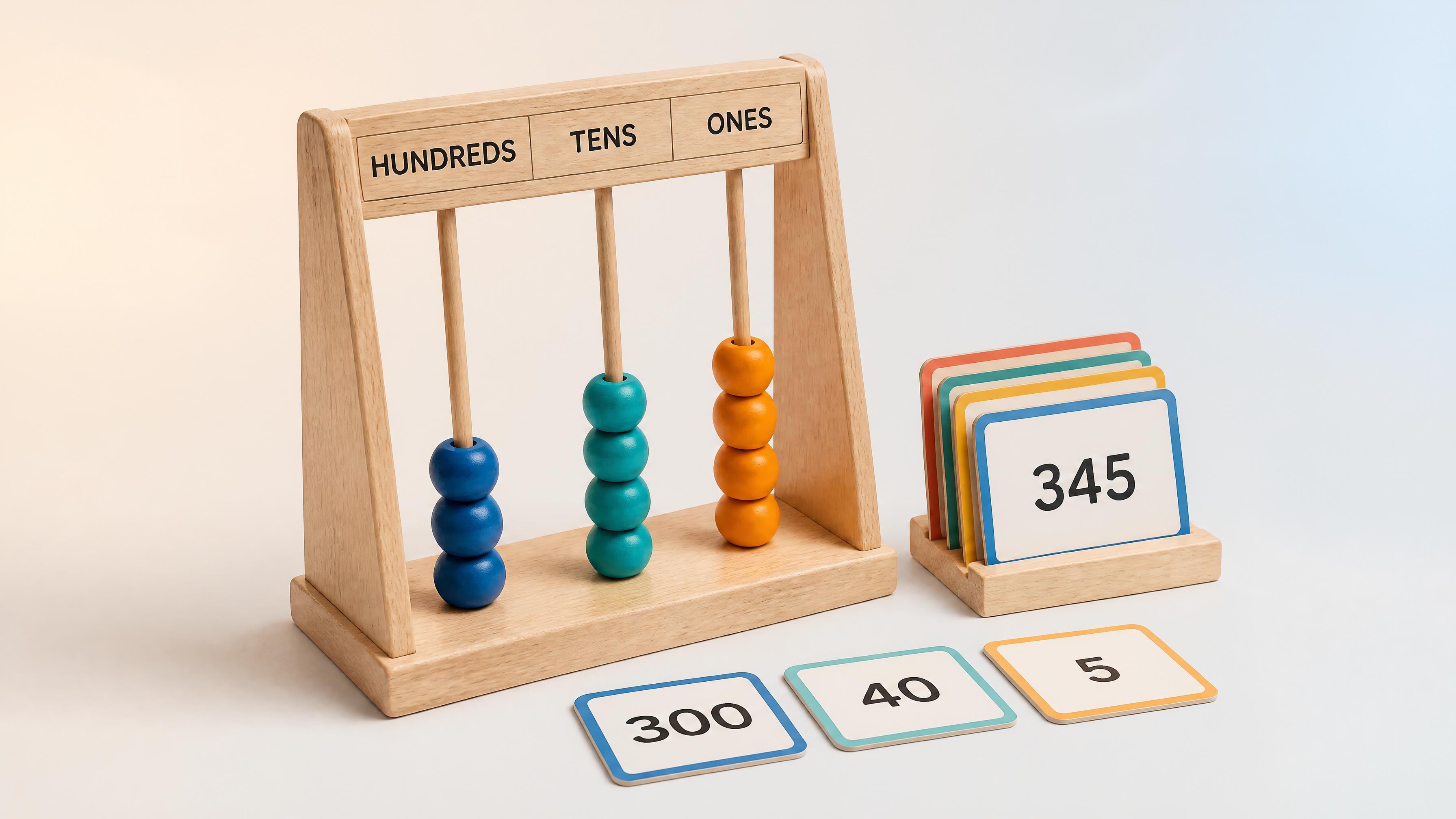 Wooden three-rod place-value abacus kit