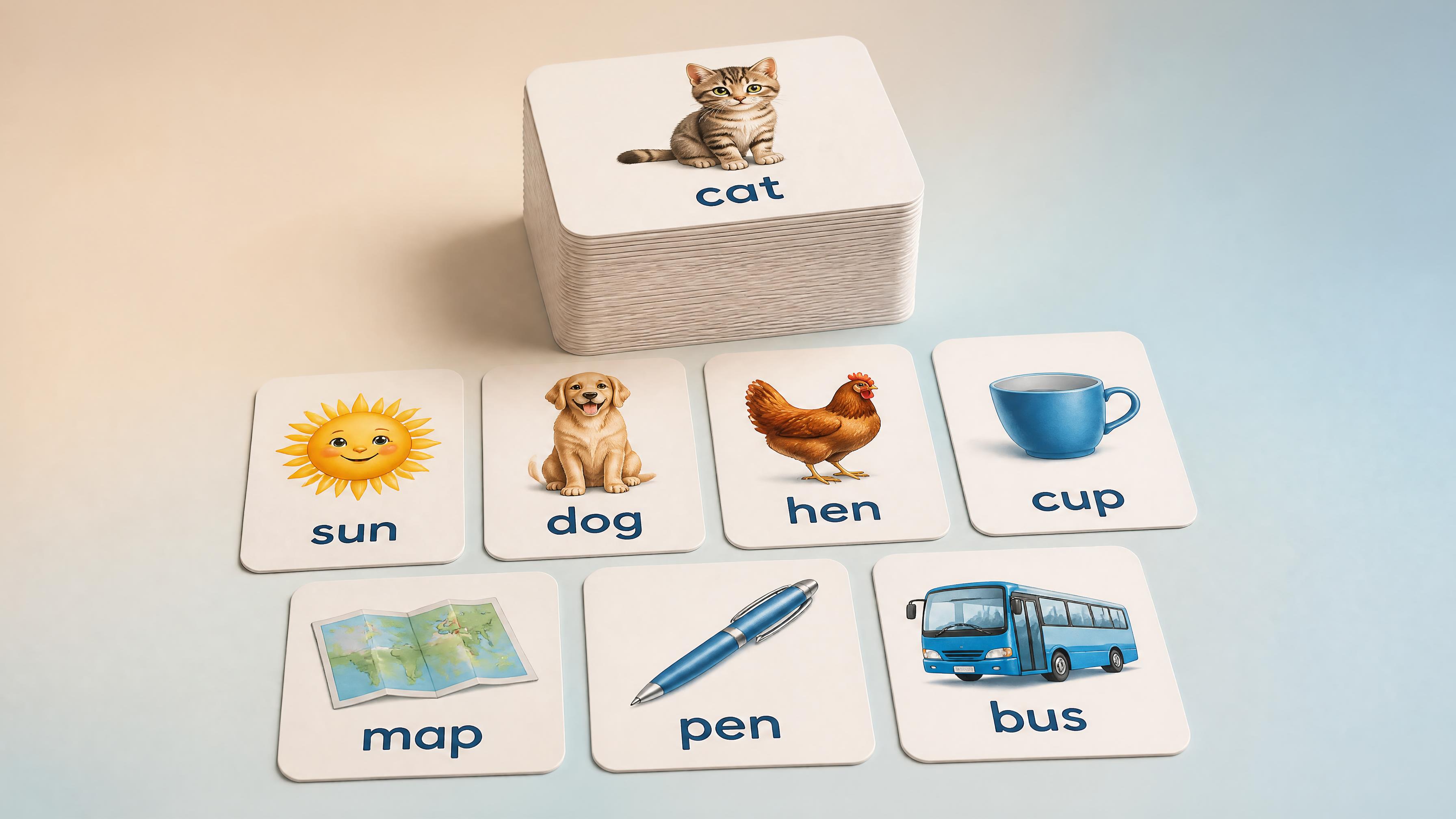 CVC word cards with matching pictures