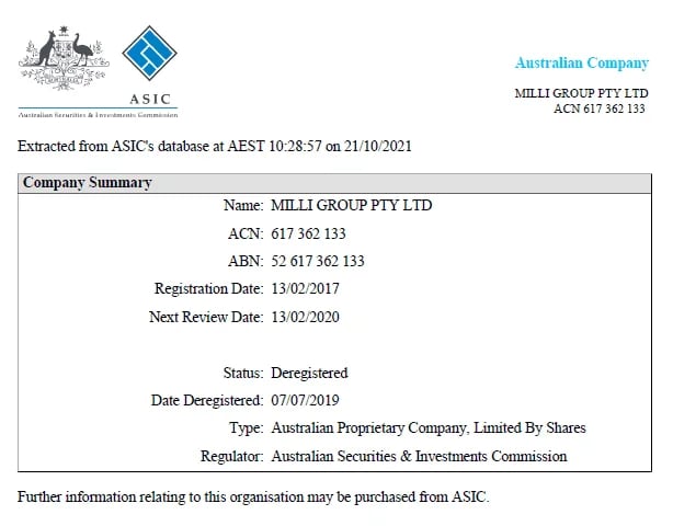 MilliGroup-ASIC-deregistered-scam