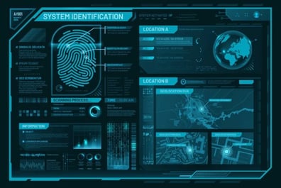 a cyber futuristic system identification card in blue