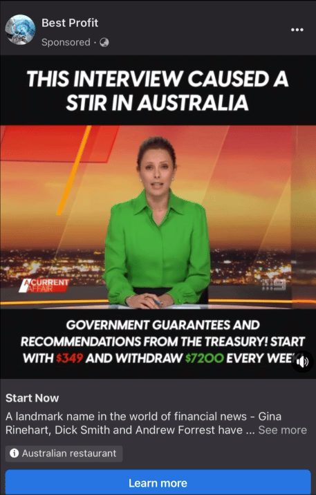 Deepfake, deepfakes, Allison Langdon, Dick Smith, Gina Rinehart, Andrew Forrest, Jim Chalmers, treasury, Australien, ACA, A Current Affair