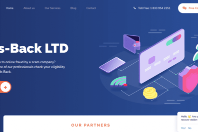 Hittar tillbaka LTD Scam Webbplats Skärmdump av hemsidan