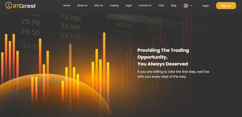 Screenshot of the BTCCrest scam website
