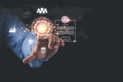 En hand som rör en cyberfuturistisk skärm