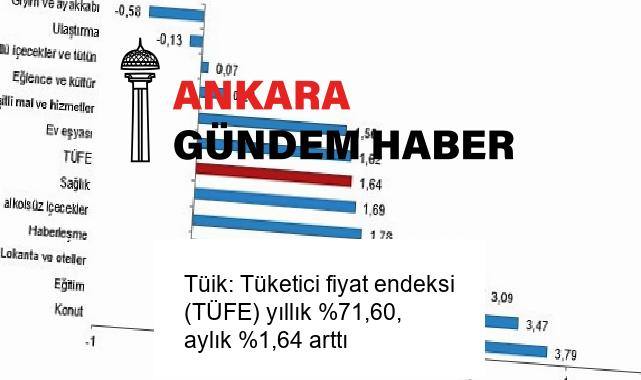 Tüik: Tüketici fiyat endeksi (TÜFE) yıllık %71,60, aylık %1,64 arttı