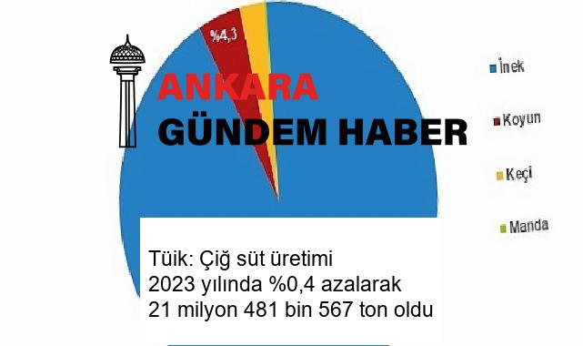 Tüik: Çiğ süt üretimi 2023 yılında %0,4 azalarak 21 milyon 481 bin 567 ton oldu