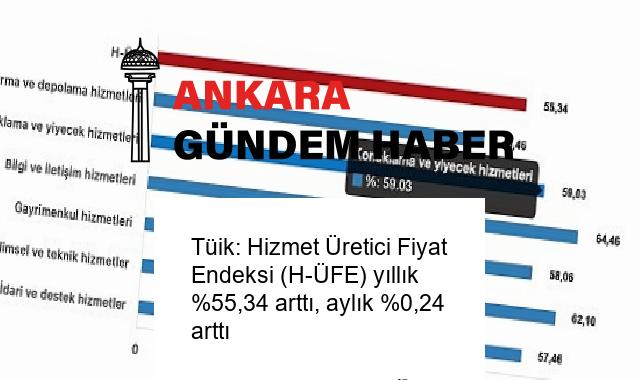 Tüik: Hizmet Üretici Fiyat Endeksi (H-ÜFE) yıllık %55,34 arttı, aylık %0,24 arttı