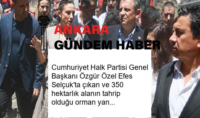 Cumhuriyet Halk Partisi Genel Başkanı Özgür Özel Efes Selçuk’ta çıkan ve 350 hektarlık alanın tahrip olduğu orman yangını sonrasında Arvalya Mevkii Pamucak Bölgesinde incelemelerde bulundu