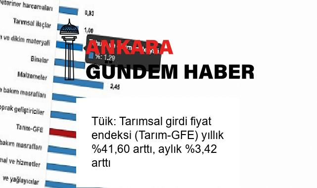 Tüik: Tarımsal girdi fiyat endeksi (Tarım-GFE) yıllık %41,60 arttı, aylık %3,42 arttı