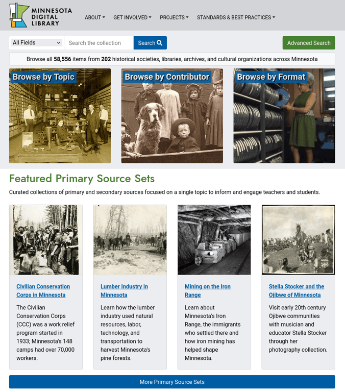 Minnesota Digital Library screenshot