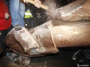 不滿政策轉彎 烏克蘭拉下領袖雕像