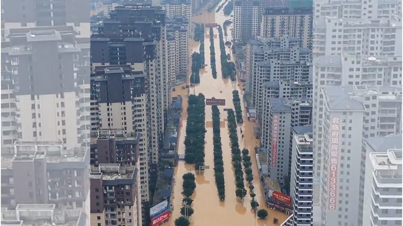影音/貴州史上最大洪水 賣場車庫成吞車巨獸