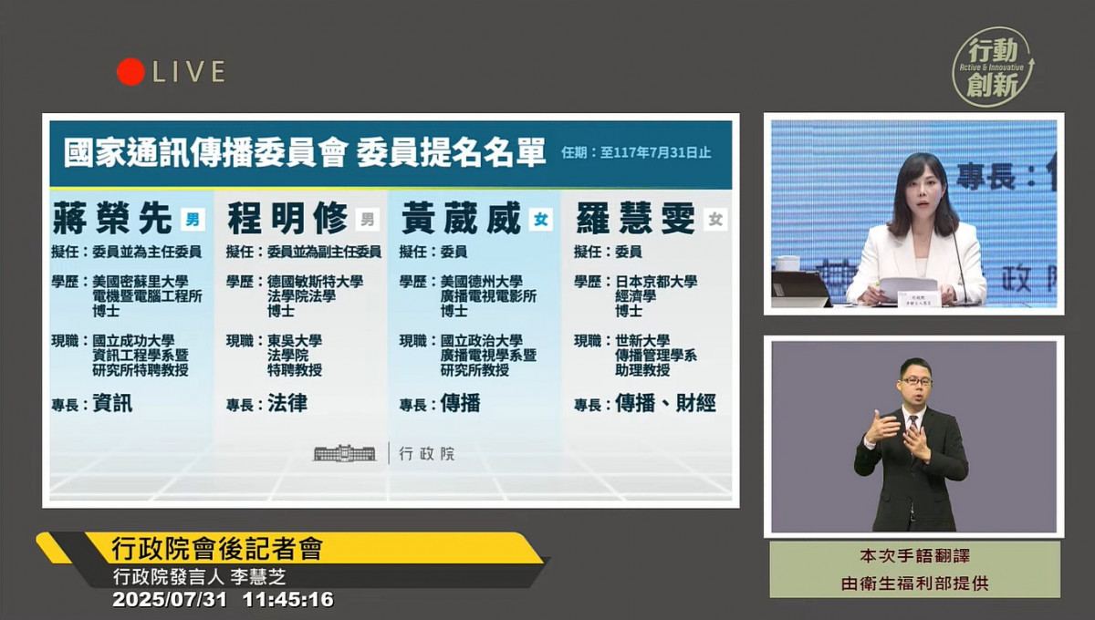 藍白質疑政院NCC壓NCC提名名單2個月　人事行政總處：非事實