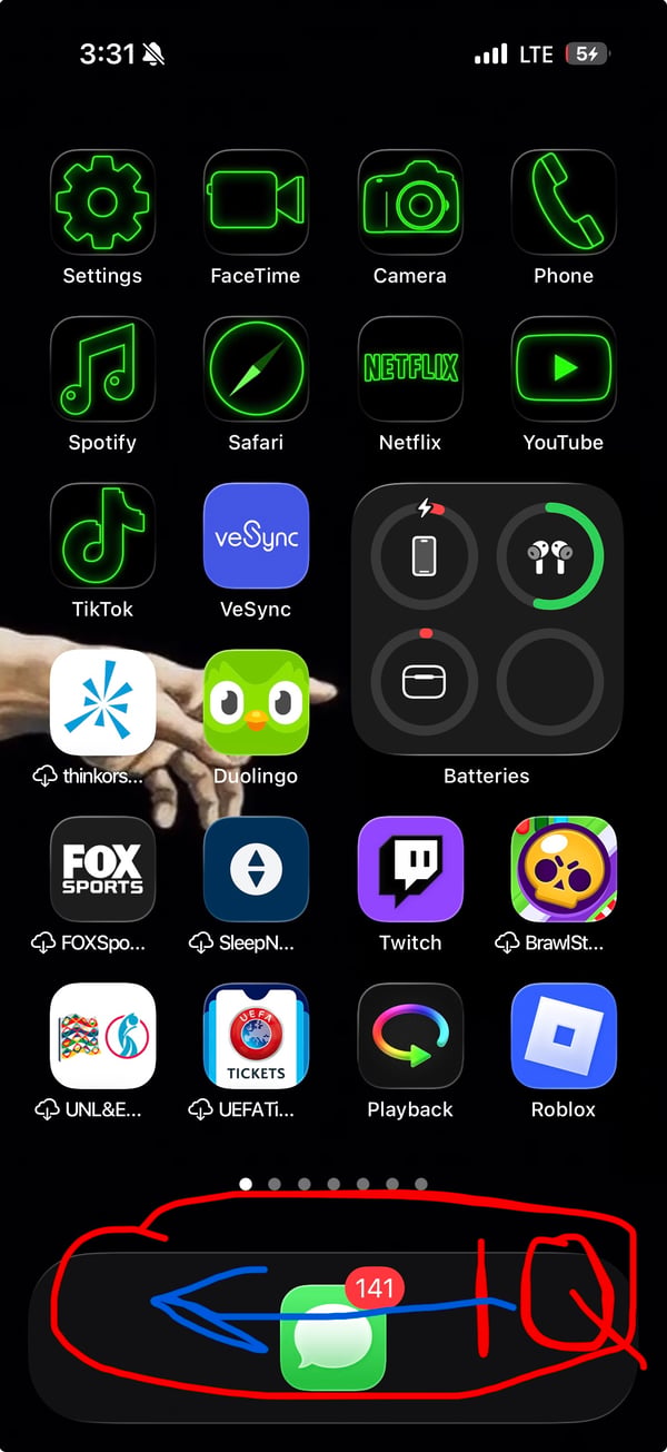 This image shows a smartphone screen with app icons and a notification badge, not a tattoo — by hii, los angeles
