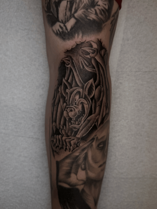 black & grey wolf tattoo — by Engram, tarzana, ca