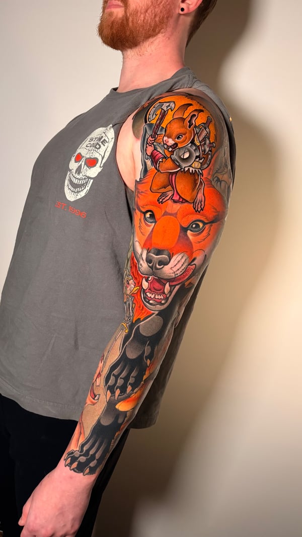 new school tattoo by Gabe Motta — los angeles