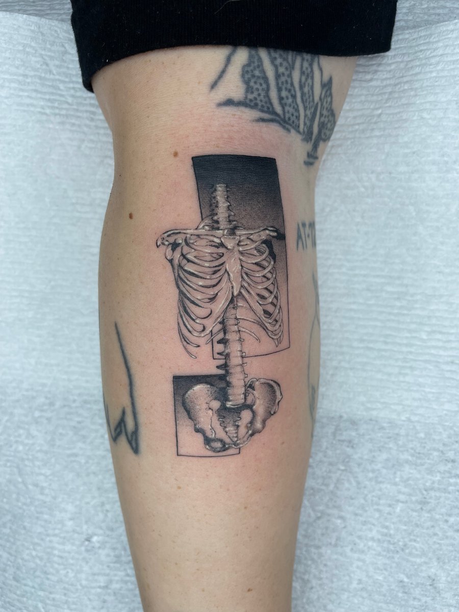 black & grey skeleton torso tattoo — by Vince Espinoza, los angeles