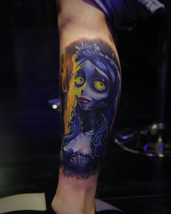 neo-traditional corpse bride tattoo — by Chiu Ray, los angeles