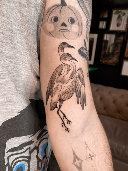 linework two-headed bird tattoo — by katlyyons, los angeles