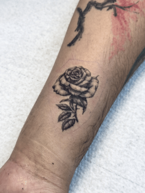 black & grey rose tattoo — by Garrick {Gman} lee, los angeles