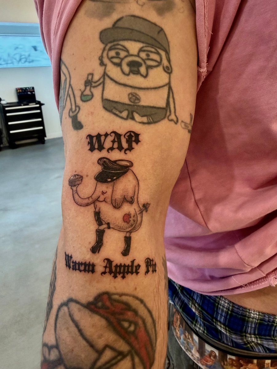 lettering cartoon character with pie tattoo — by zitronxus, los angeles