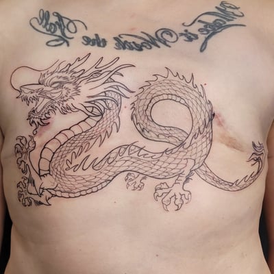 linework dragon tattoo — by Kadriya Truvillion, los angeles