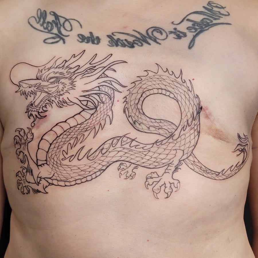 linework dragon tattoo — by Kadriya Truvillion, los angeles