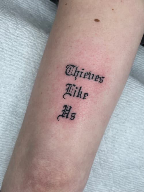 lettering text tattoo — by Vince Espinoza, los angeles