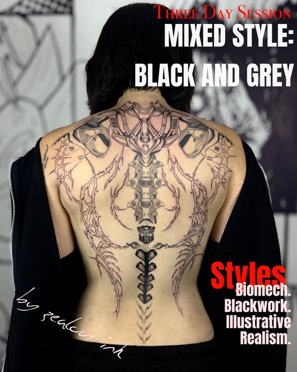 bio-mechanical tattoo by zealous — los angeles