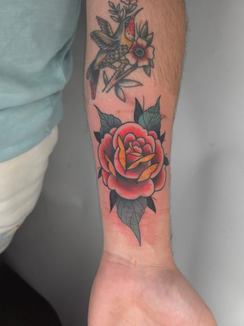 traditional rose tattoo — by ashynucklestattoo, los angeles