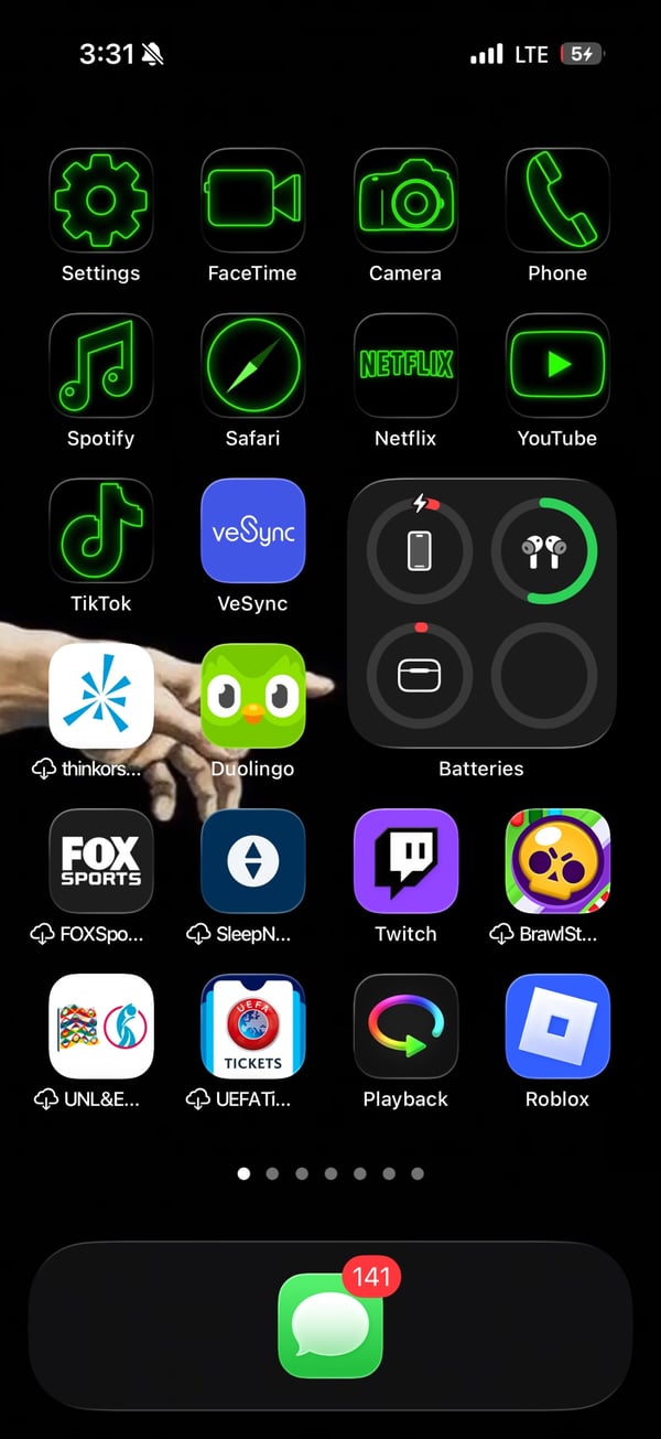 This image shows a smartphone home screen with various app icons and notifications — by hii, los angeles
