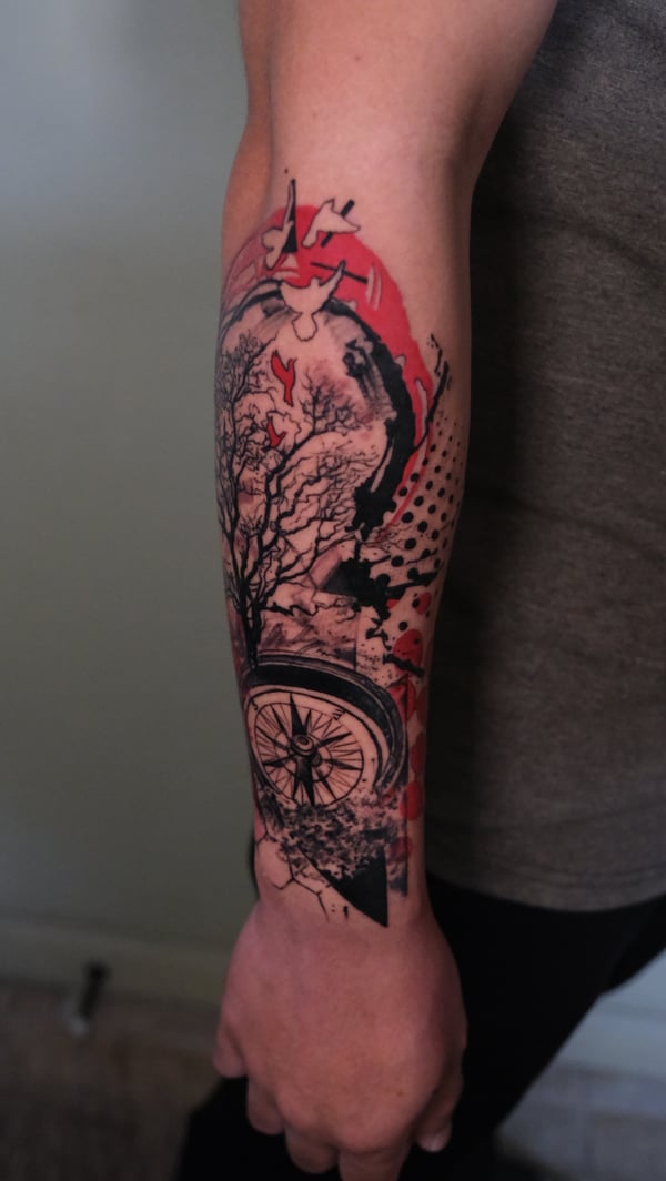 trash polka tattoo by Nik Lucas — los angeles