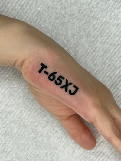 lettering alphanumeric code tattoo — by Vince Espinoza, los angeles