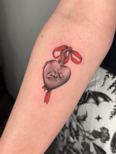 realism heart locket with rat tattoo — by Samantha Wilks, los angeles