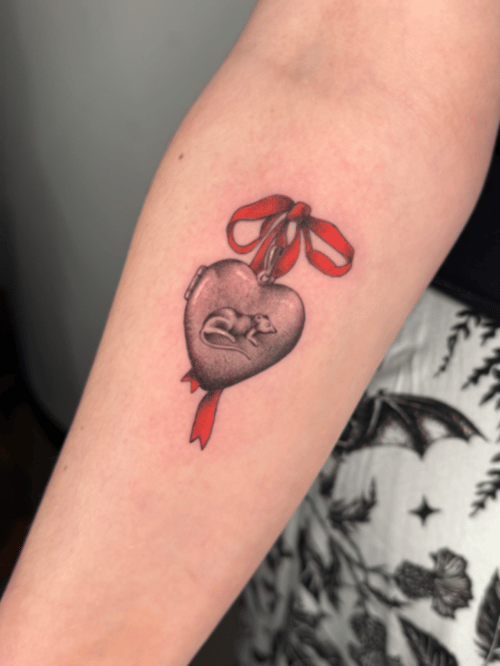 realism heart locket with rat tattoo — by Samantha Wilks, los angeles