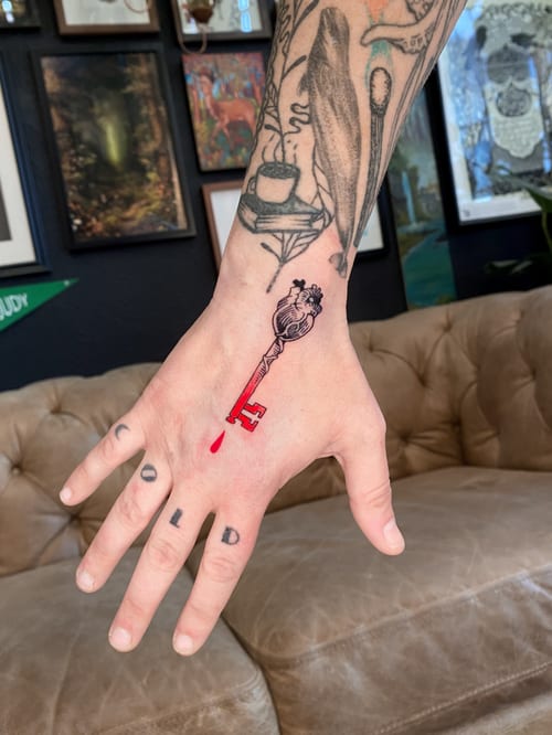 illustrative anatomical heart key tattoo — by katlyyons, los angeles