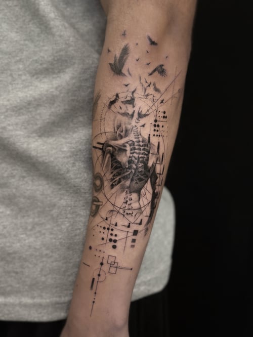 geometric tattoo by jian liang in los angeles