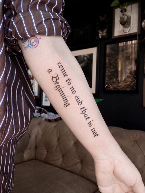 lettering quote tattoo — by katlyyons, los angeles
