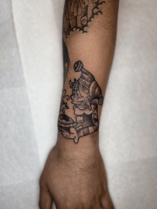 illustrative cartoon character with a hat tattoo — by Engram, los angeles