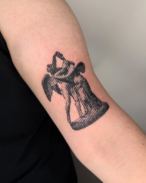blackwork angel statue tattoo — by Level tattoo, los angeles